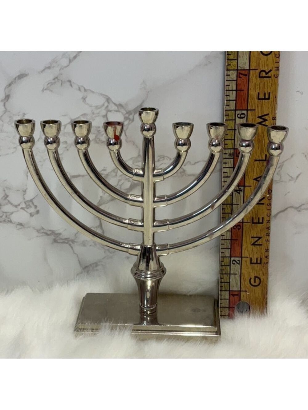 Silver tone Vintage Menorah Candle Holder Hanukkah - Picture 4 of 7